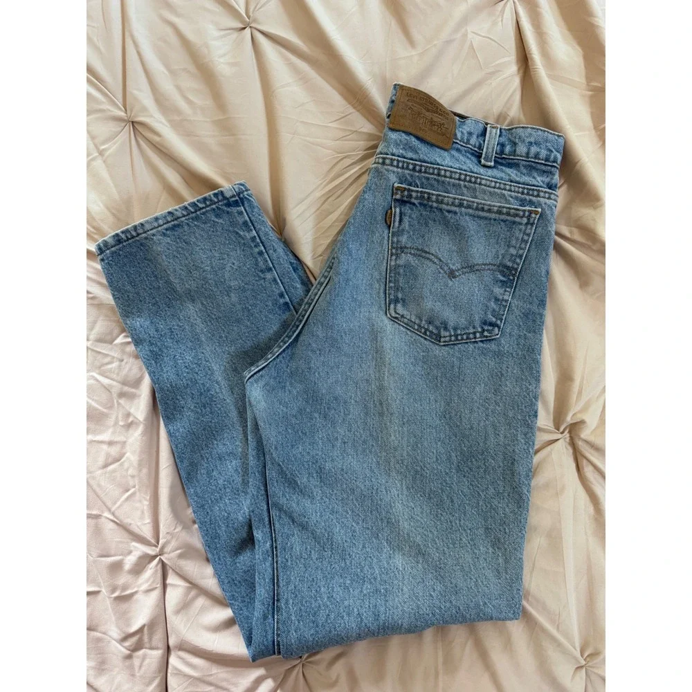 Vintage Levis 540 Mens Brown Tab Jeans 36x34 Light Wash Made in USA 90s Denim